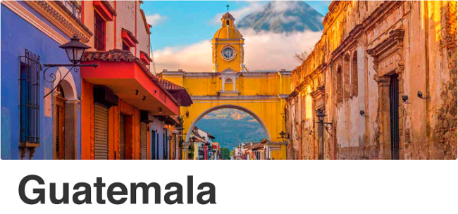 Guatemala, a Central American country south of Mexico, is home to volcanoes, rainforests and ancient Mayan sites. The capital, Guatemala City, features the stately National Palace of Culture and the National Museum of Archaeology and Ethnology. Antigua, west of the capital, contains preserved Spanish colonial buildings. Lake Atitlán, formed in a massive volcanic crater, is surrounded by coffee fields and villages.